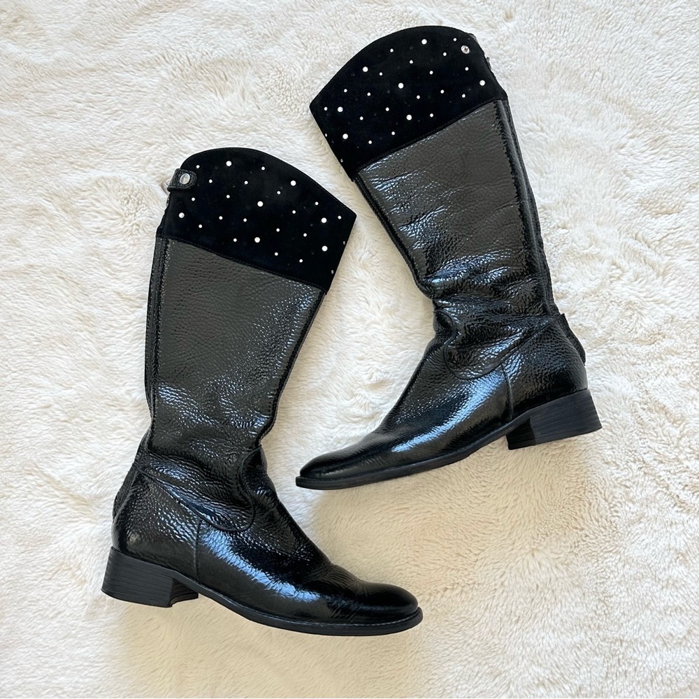 Women leather  high boots with natural fur inside size 6